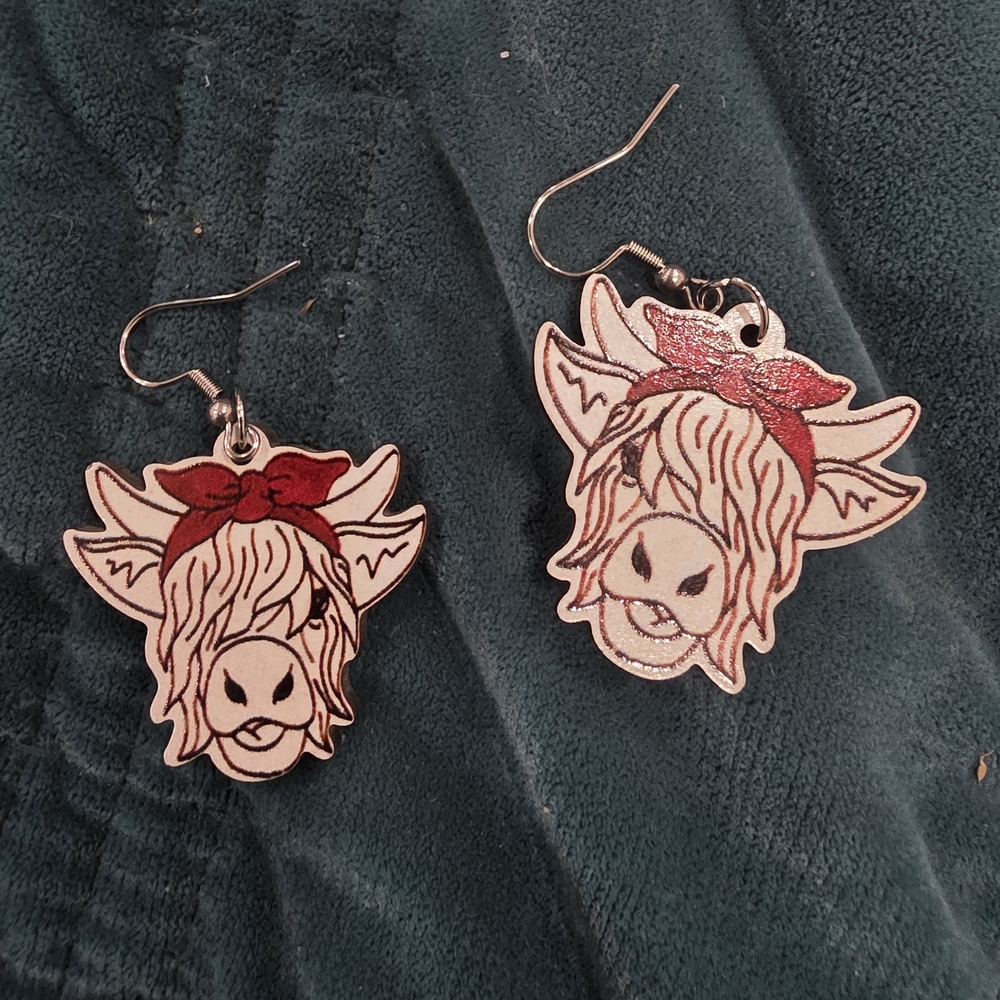 Cow Earrings with Red Bow